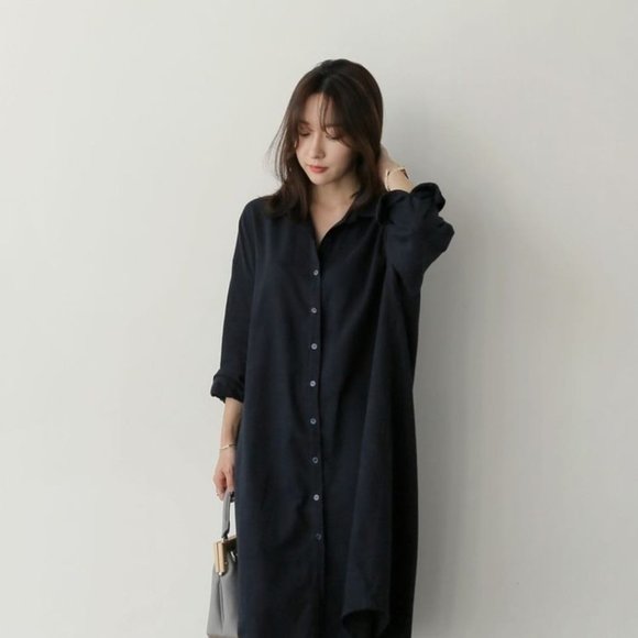 Navy Blue Midi Shirt Dress - Picture 4 of 4